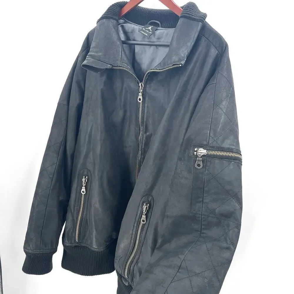 Vintage Rare Air Jordan Black Buffalo Leather Motorcycle Jacket Mens 3X